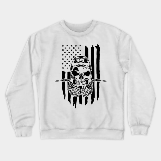 Welding American Welder Skull USA Flag Crewneck Sweatshirt by Visual Vibes